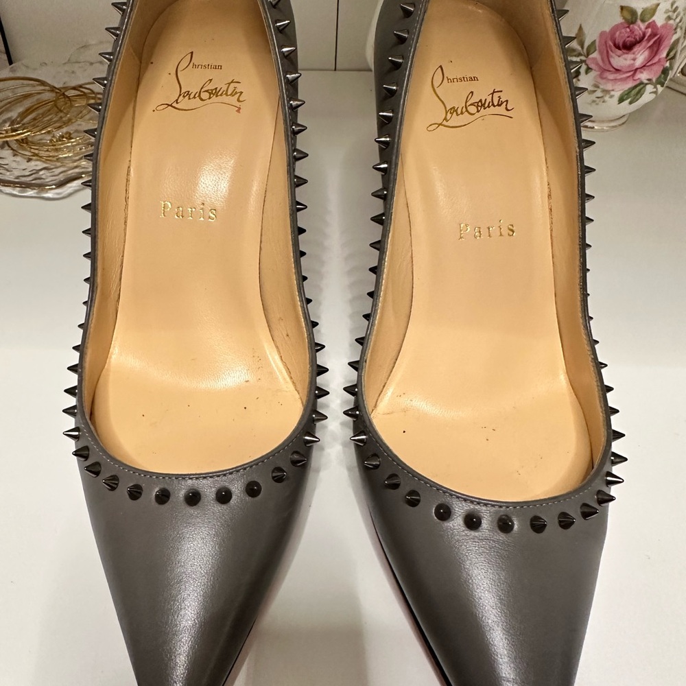 Christian Louboutin Gray Anjalina Studded Heels